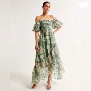 Abercrombie & Fitch Floral Green Off-Shoulder Dress, size Small